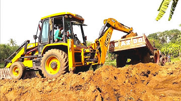 Jcb 3dx Eco Excellence Machine Loading Red Mud In Old Mahindra 295 Di Tractor | Tractor Cartoon
