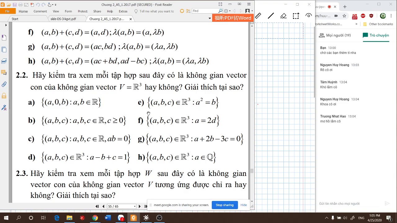 Đại số tuyến tính - B9: Bài tập kiểm tra không gian vector con