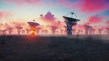 Large Array Radio Telescope. Time-lapse of a radio telescope in desert at sunset.