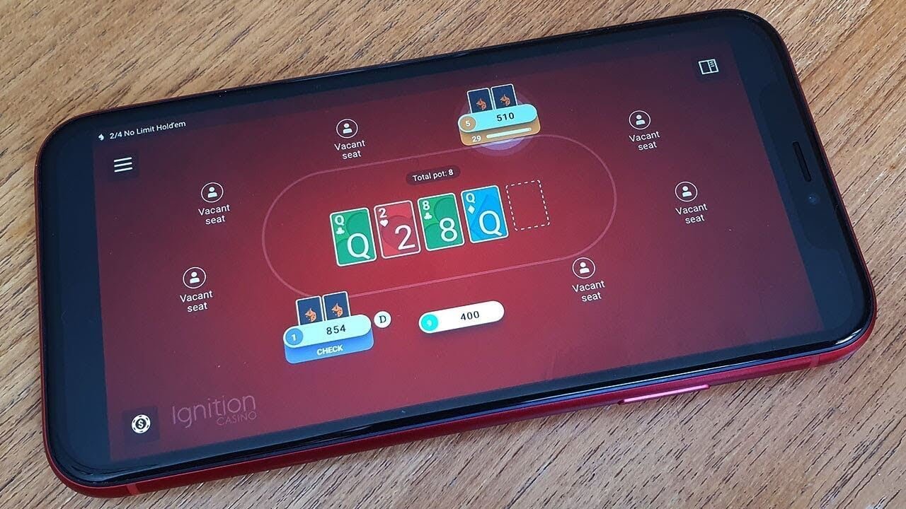 Screenshot of the Ignition Casino app interface showing game lobby and navigation