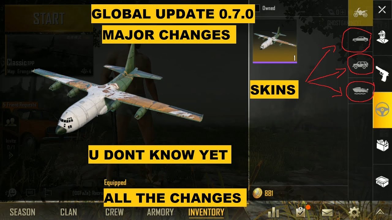 PUBG MOBILE UPDATE 0.7.0, CAR SKIN, MAJOR CHANGES U DONT KNOW YET - YouTube