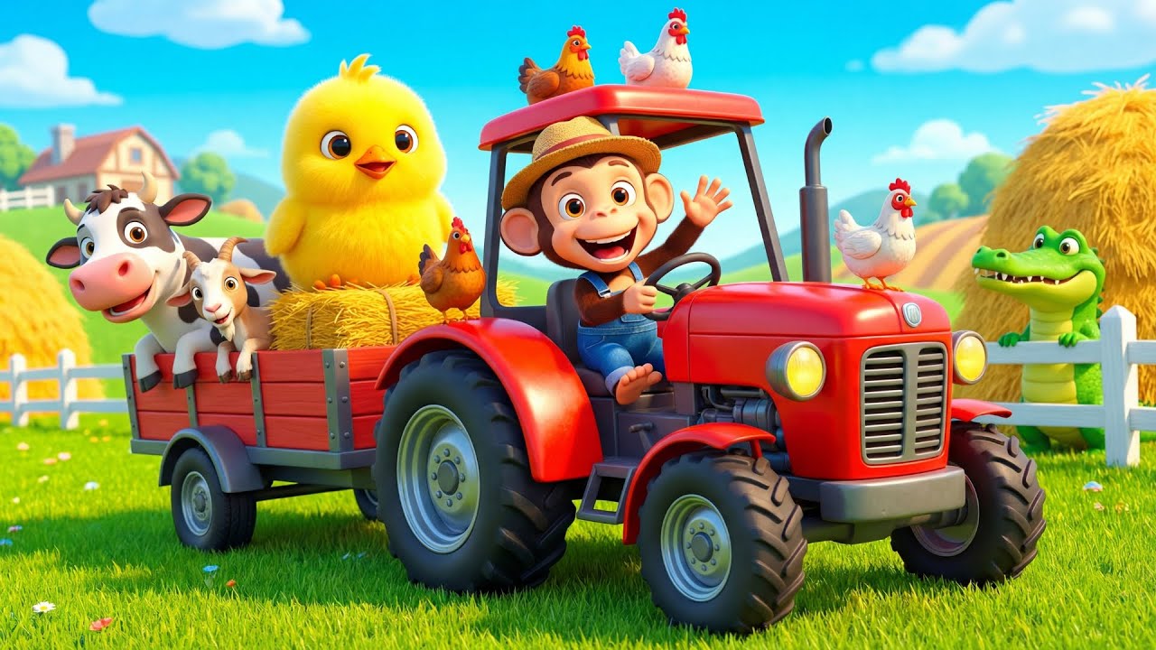 Cute Baby Monkey Fixes the Tractor & Finds a Giant Crocodile | Funny Farm Cartoon 🐒🚜🐊