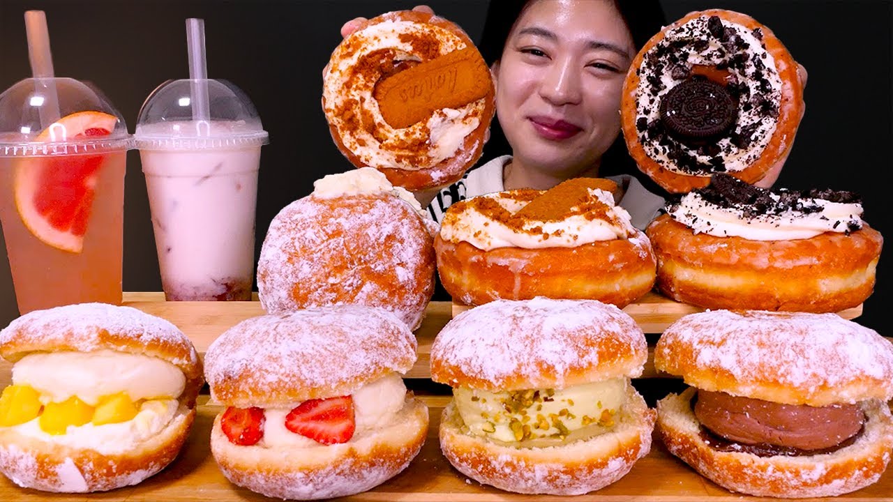 🍩쫄깃한 또넛!!💕달콤하고 쫄깃한 크림 도넛 먹방❤ | Strawberry, Lotus, Pistachio, Lemon, Chocolate Donut ASMR Mukbang