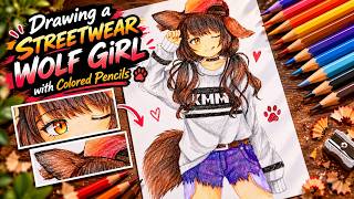 Information Drawing a Streetwear Wolf Girl with Colored Pencils | Anime Art 🐺✨ Update