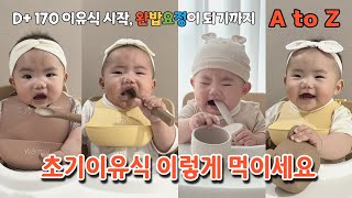 vlog) 170일 초기이유식 시작! 이유식 잘 먹이는 방법, 시판 이유식 묽기 비교, 식단표 공유, 첫 떡뻥 그리고 변비? 😂