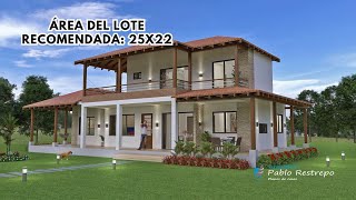 PLANOS de CASA CAMPESTRE DISENO MODERNO en DOS PISOS 25x22 Arq Pablo Restrepo