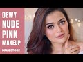 Soft  dewy nude pink makeup tutorial  classy  simple drugstore glam