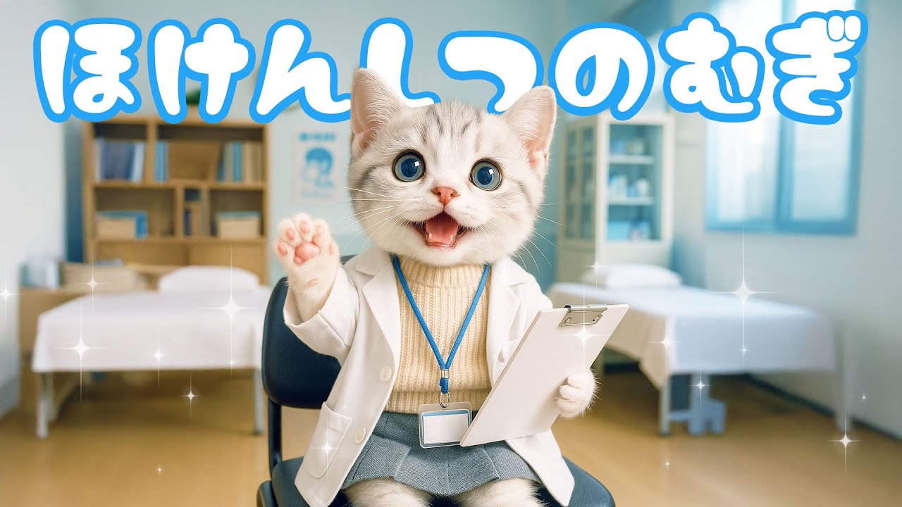 【社畜ねこのむぎ】学校の保健室の先生になったむぎの1日に密着🐱🩹
