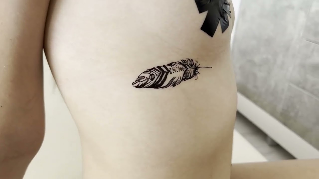 Elegant Feather Tattoo Design | Temporary Tattoo on Ribs | Aesthetic Body Art for Women