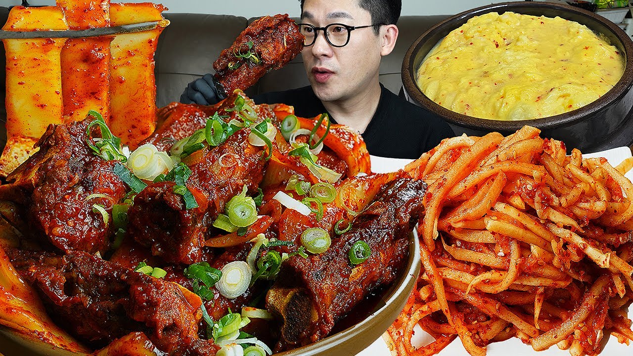 ASMR MUKBANGㅣBraised Spicy Beef Ribs & Radish KimchiㅣEATING SHOW