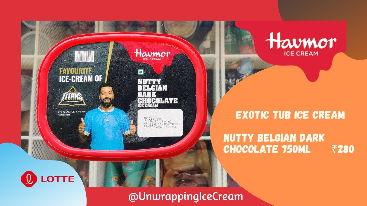 New Havmor Ice Cream Flavor Nutty Belgian Dark Chocolate Exotic Tub