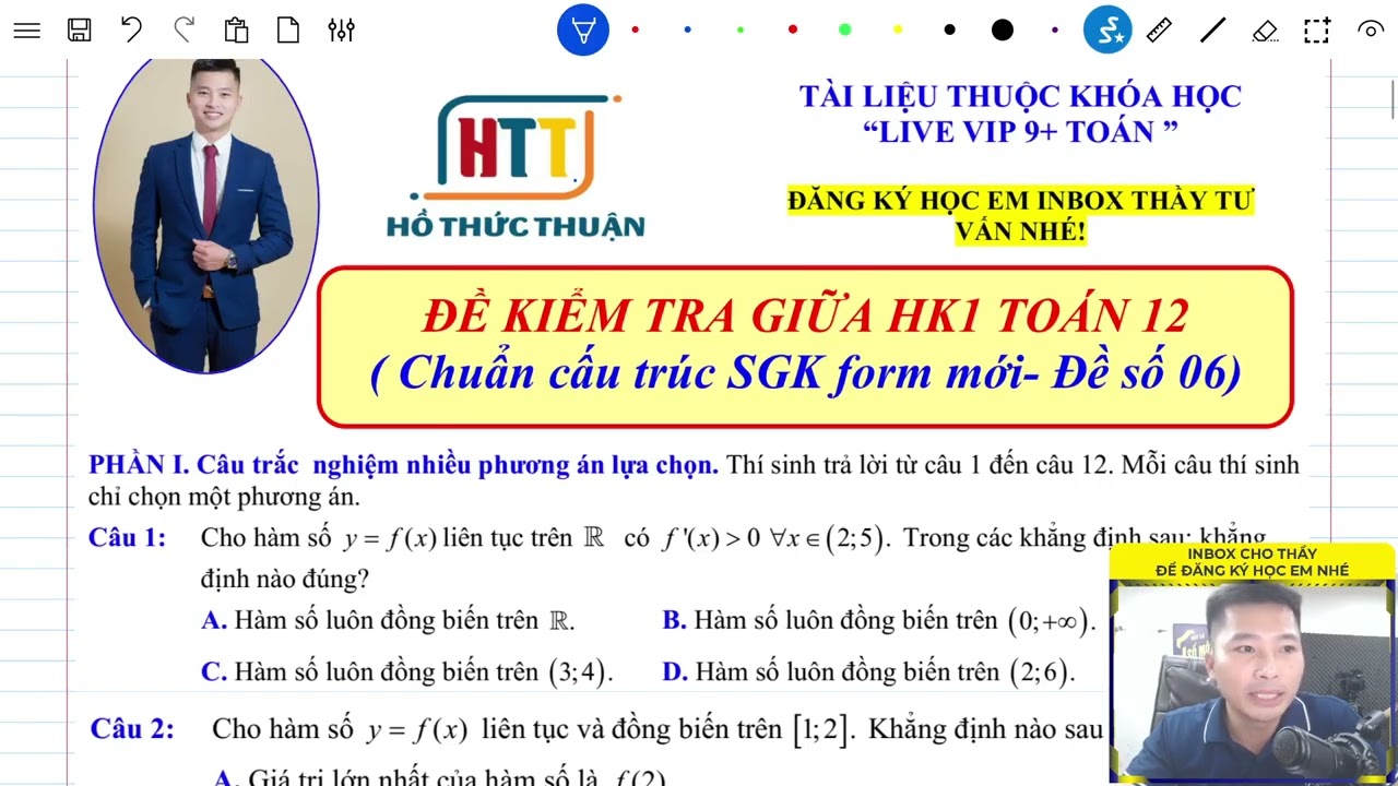 [ HÓT LIVE 2K8]-ÔN THI GIỮA HK1 TOÁN 12 (Đề số 06) nắm chắc 9+ Toán