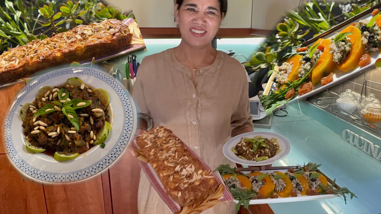 الزعلوك المبخر والكرعة الحمرة مع الكينوا والحنطة وللاهم طورطة التفاح بدون دقيق 