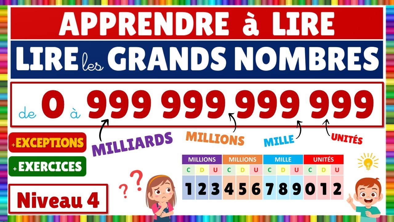Lire les grands nombres || De 0 à 999 999 999 999 || Niveau 4