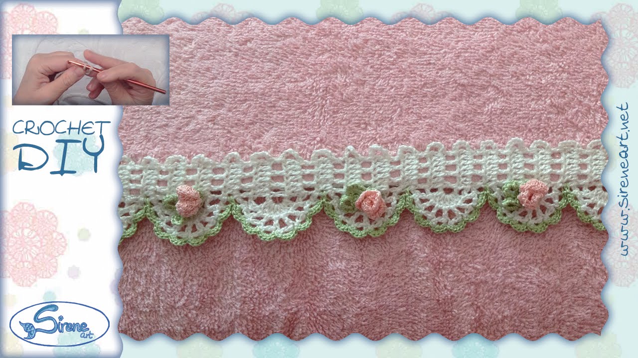 Tutorial uncinetto â bordino con roselline parte 1 â [crochet ... Mattonelle pizzo uncinetto