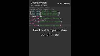 Find The Largest Value Out Of Three Python coding #shorts