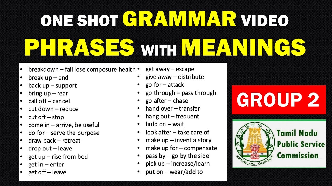 PHRASES - TNPSC GENERAL ENGLISH | PART A - GRAMMAR | COMPLETE ...