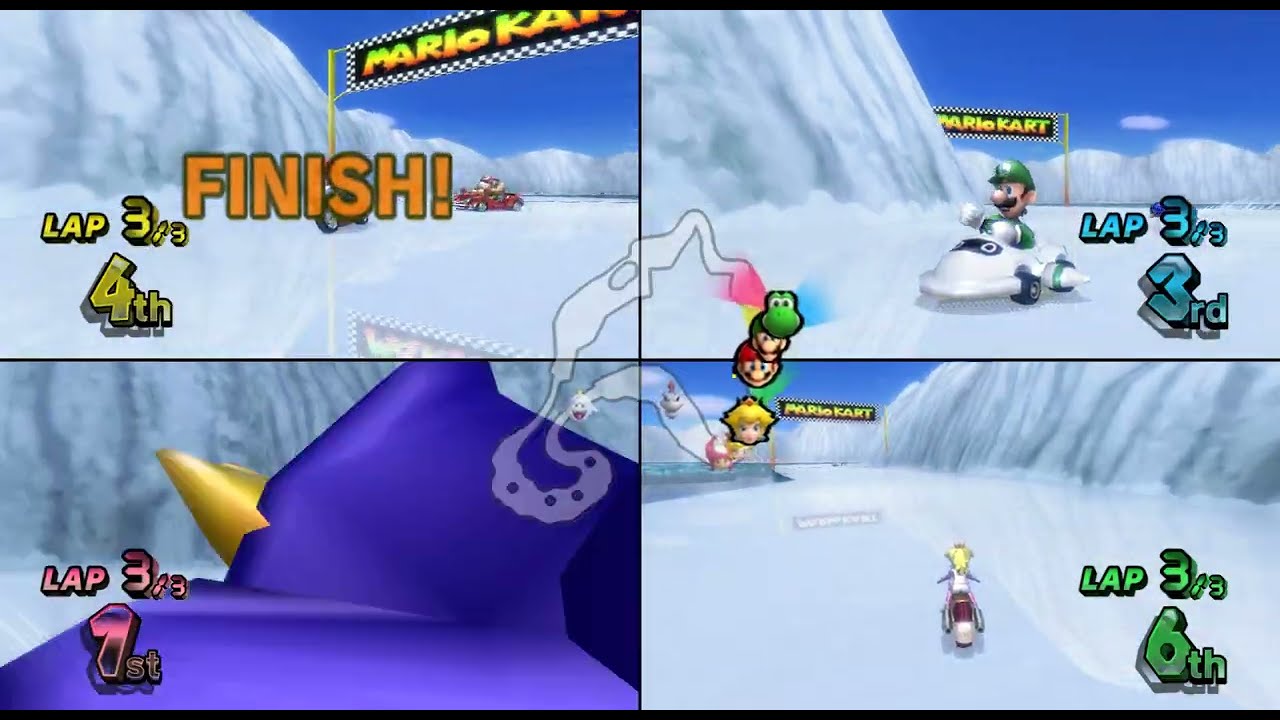 Mario Kart Wii - 4 Players 150cc Banana Cup Grand Prix (Mario, Luigi, Yoshi, Peach Gameplay) [HD]