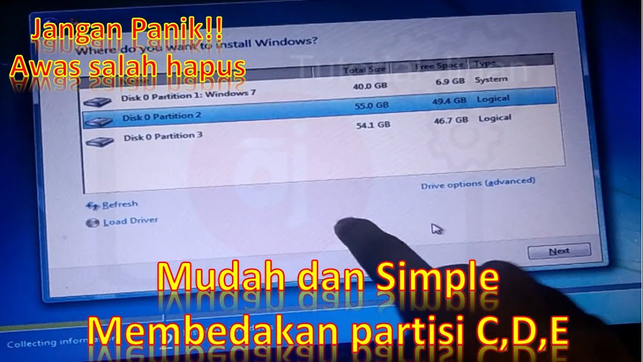 cara membedakan dan mengahapus  partisi C,D & E  di saat install ulang_Tutorial Jinan