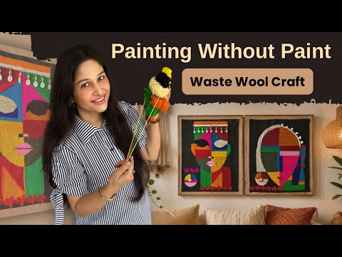 Under ₹60 Abstract face Wall Decor DIY | Thread Painting Using Leftover Wool