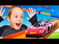 Jack Shrinks to Race His Giant Hot Wheels Track with Triple Loop Kit! Kids Fun TV!