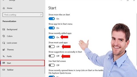 Start Menu( Show recently added apps, Show most use apps, occasionally show suggestions in start)