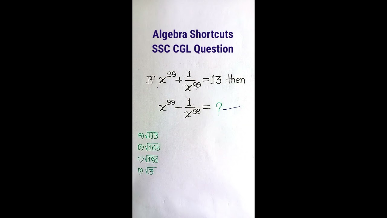 Algebra Tricks Concept With Tricky Solutions RRB Group D SSC CGL Questions Shorts