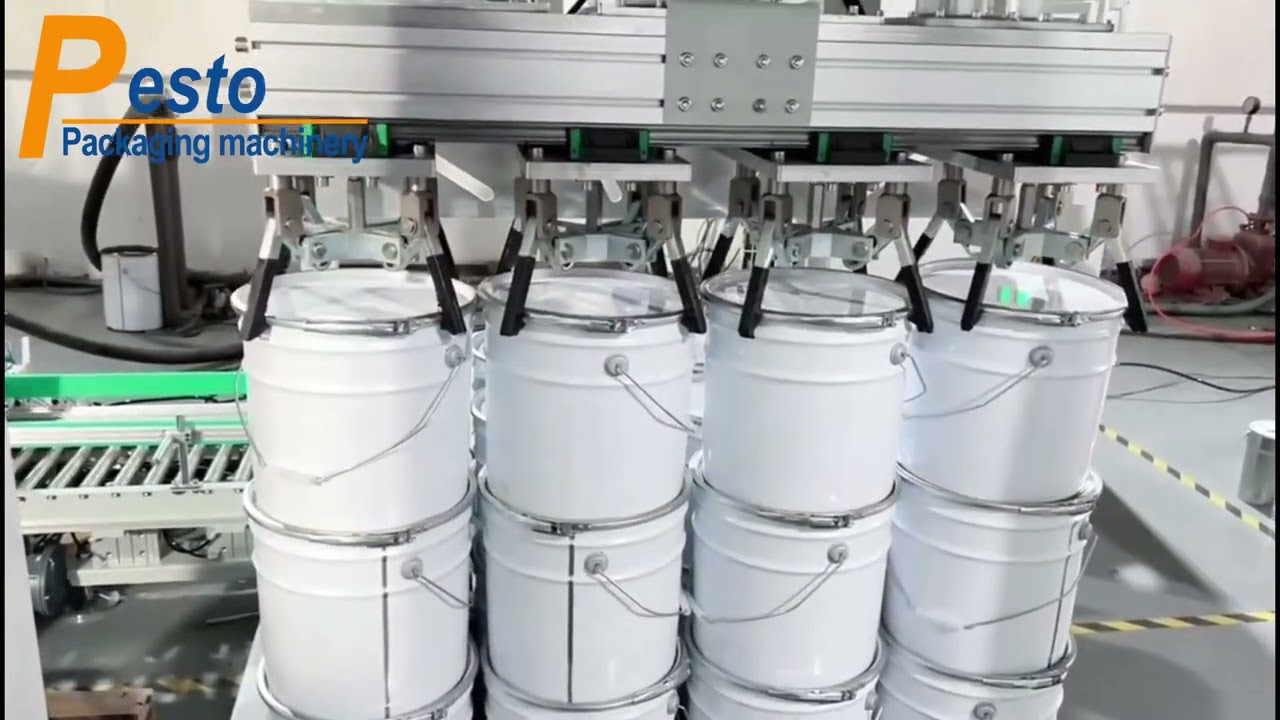 Metal Paint Bucket Filling Crimping Palletizing Machine With Flower Lid