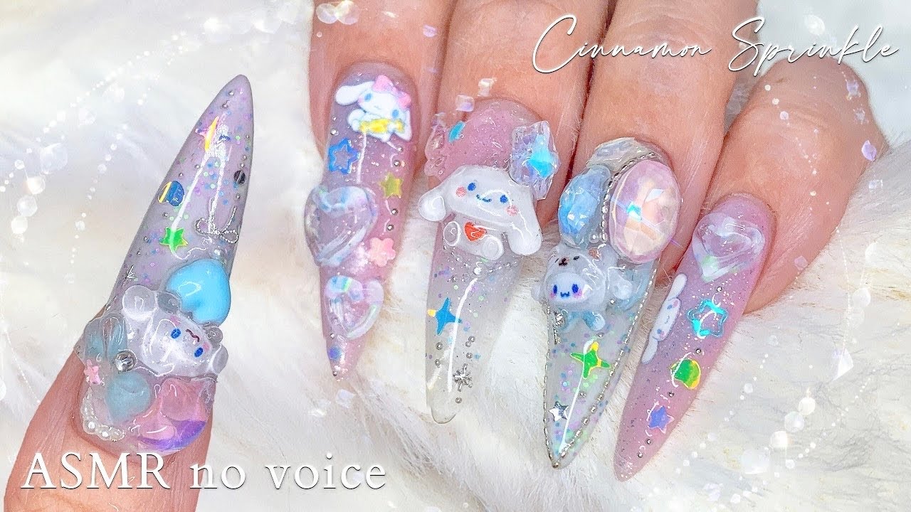 cinnamoroll nail art ₊˚⊹ ୨୧ do my nails with me  ♡  ASMR no voice