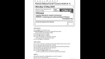 PEARSON EDEXCEL GCSE CHINESE FOUNDATION TIER PAPER 1 QUESTION PAPER 2025 (1CN0/1F)