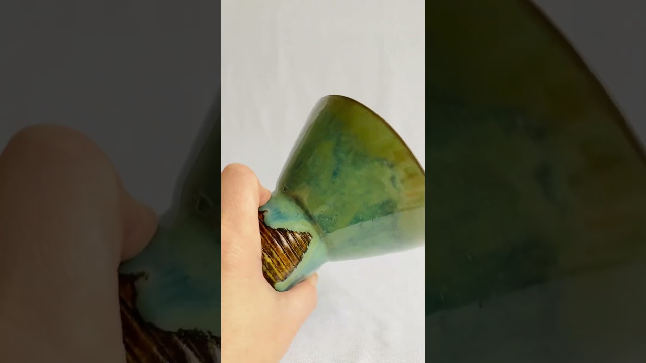 Hokolo blue green tall pedestal bowl 