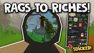 FROM NOTHING TO OP LOOT \& BASE RAID VANILLA (Unturned Rags to Riches)