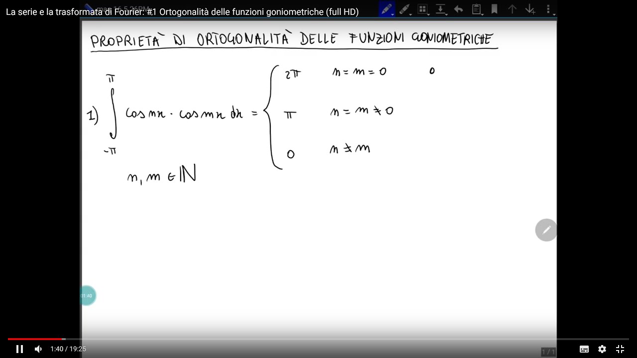 La serie e la trasformata di Fourier: #1 Ortogonalità delle funzioni goniometriche (full HD)