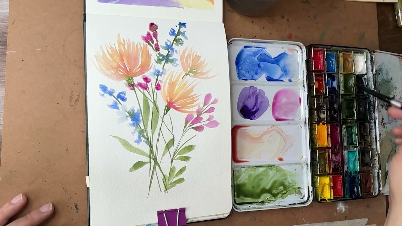 Дневник акварельных работ, день 82 (Свободно нарисованный букет цветов)