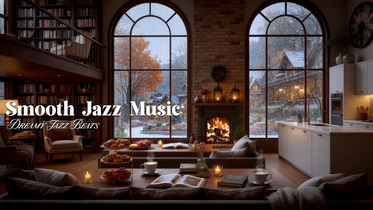 Deep winter night jazz ❄️ Warm, snow-covered vibes with gentle fireplace sounds to relax and focus