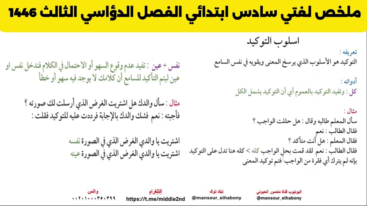 ملخص لغتي سادس ابتدائي الفصل الدراسي الثالث 1446