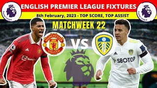 EPL Fixtures And Table Today - 8th February Matchweek 22 - English Premier League 2022/2023 EPL Fixtures And Table Today - 8th February Matchweek 22 - English Premier League 2022/2023