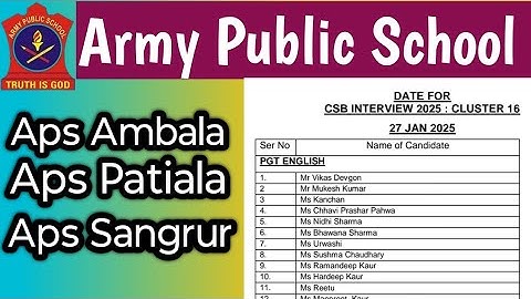 Aps Ambala|Aps Patiala|Aps Sangrur|Shortlisted Candidates List|Aps Interview Schedule