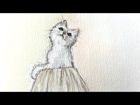 水彩画 乙女な猫ちゃん描いてみた - YouTube