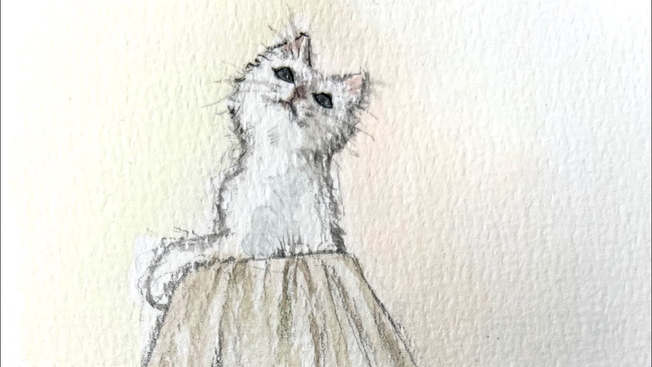 水彩画 乙女な猫ちゃん描いてみた - YouTube