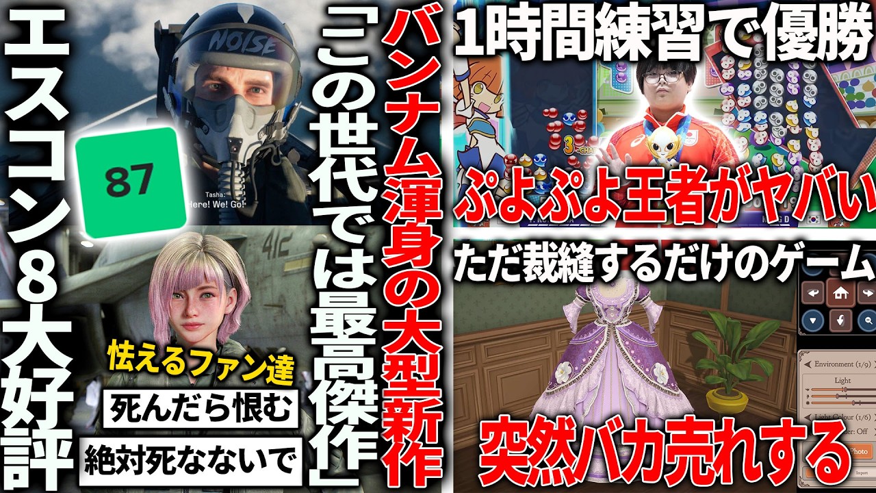 バンナム渾身のエースコンバット8めちゃくちゃ高評価でよさげ/ぷよぷよのアジア大会で１時間しか練習しない11歳の天才が優勝/裁縫するだけのゲームが突如爆誕で爆売れする