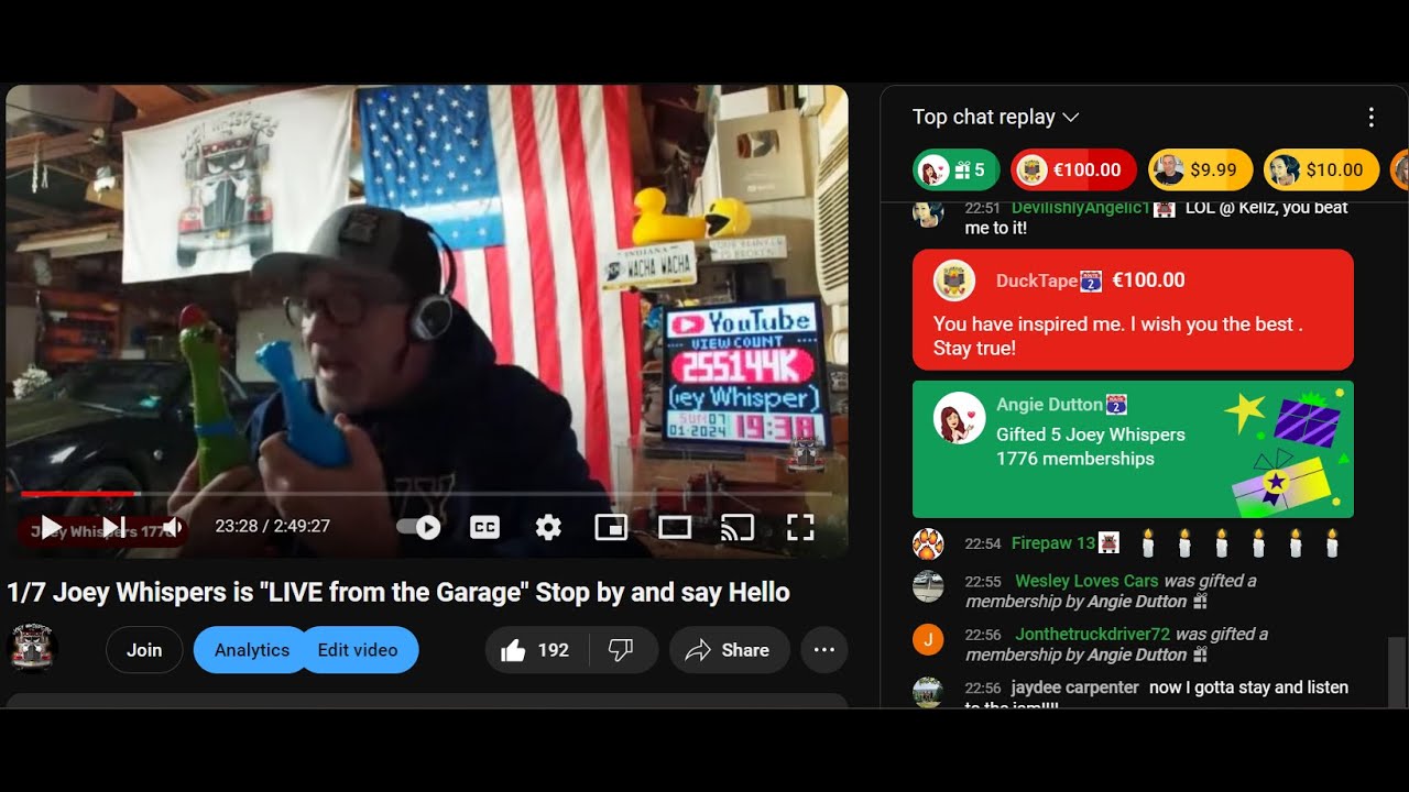 1/7 Joey Whispers is "LIVE from the Garage" Stop by and say Hello YouTube