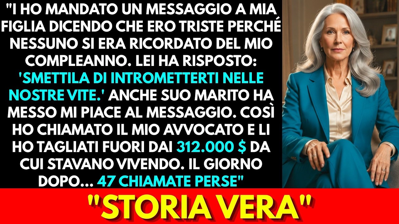 A mezzanotte, il giorno del mio sessantasettesimo compleanno, mia figlia mi ha scritto per dirmi che avevano bisogno di spazio da me. E sotto al messaggio, mio genero aveva messo un cuoricino. Ho...