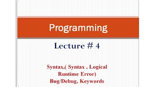 What is syntax, Types of errors, bug/debug and keywords