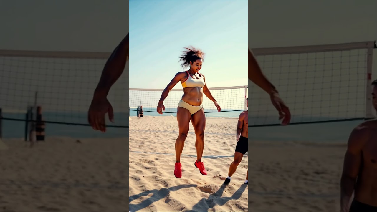 tall female beach volleyball champion warm-up  