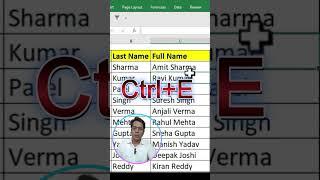 Excel ka magic 😍 Full Name in 2 sec | Ctrl + E 🚀