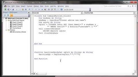 Excel 2010 VBA Tutorial 78   ADODB   SQL Input Validation