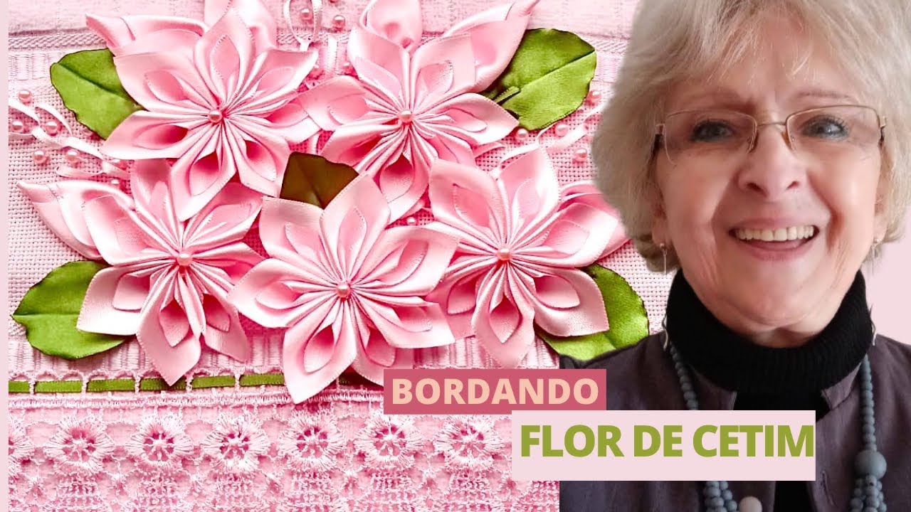 Bordado com fita de cetim modelo hibisco