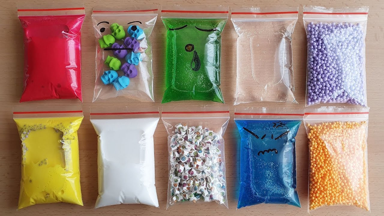 Making Crunchy Slime With Bags and Foam Beads