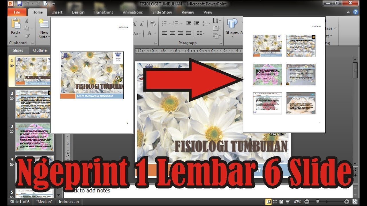 【Tutorial】 Cara Ngeprint PowerPoint (PPT) 2010 1 Kertas 6 Slide